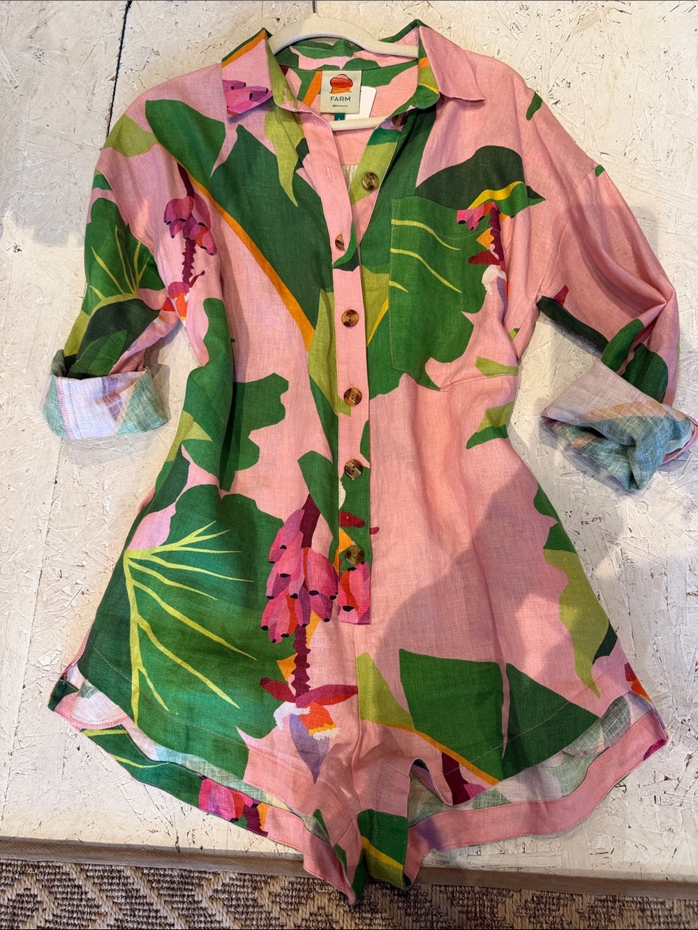 FARM Rio Pink & Green Tropical Tie-Waist One-Piece - Picture 6 of 7